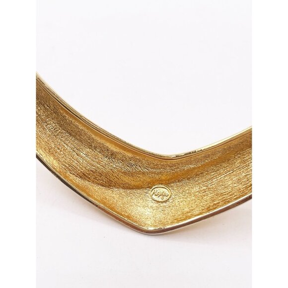 VTG 1980’s Napier Gold Tone Collar Necklace Sculptural V Front Statement Choker - Picture 7 of 8